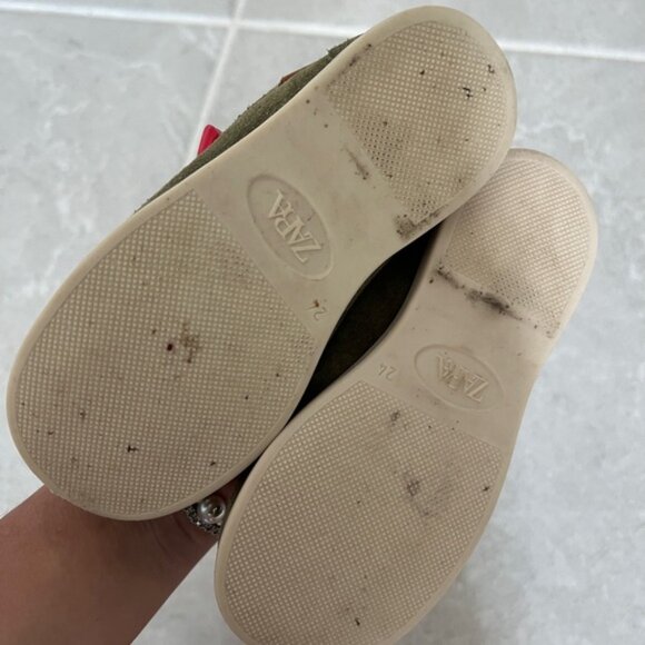 Zara Olive‎ Green Suede Loafers LEATHER SADDLE LOAFERS
